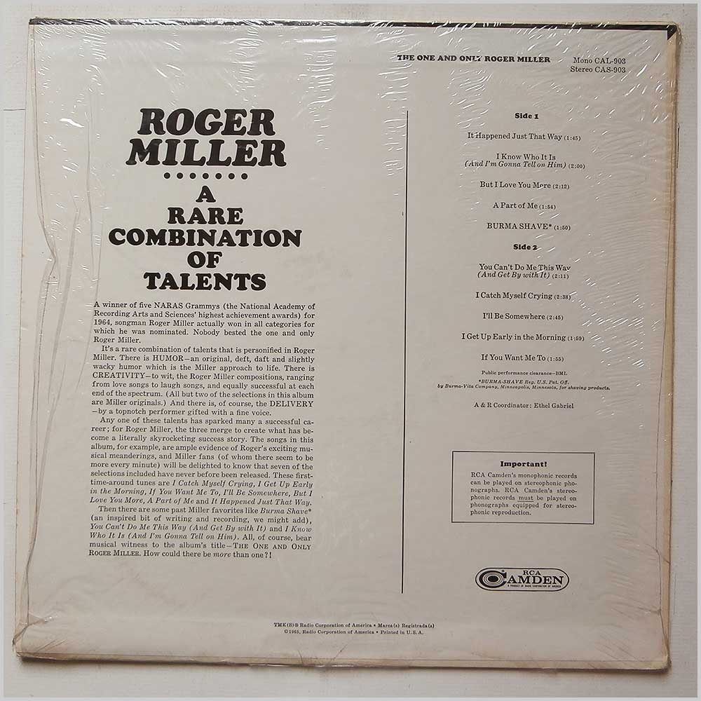 Roger Miller - The One and Only Roger Miller  (CAL-903) 