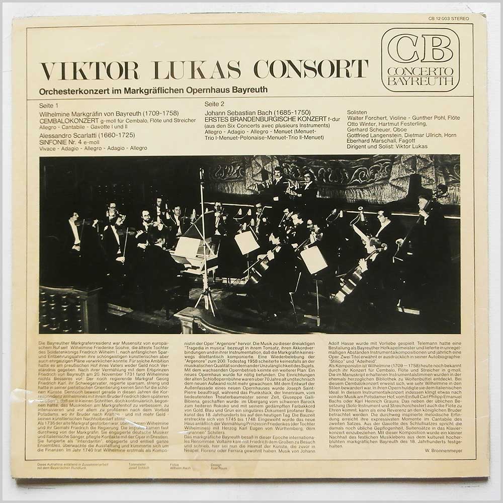 Viktor-Lukas-Consort - Orchesterkonzert Im Markgraflichen Opernhaus Bayreuth  (CB 12 003) 