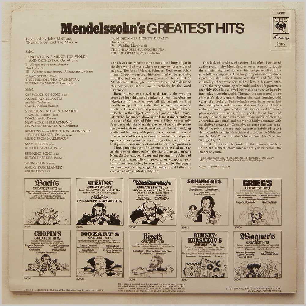 Various Artists - Mendelssohn's Greatest Hits  (CBS 30010) 