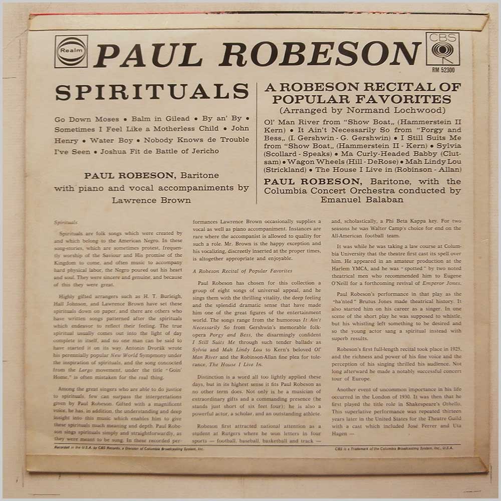 Paul Robeson - Spirituals  (CBS 52300) 