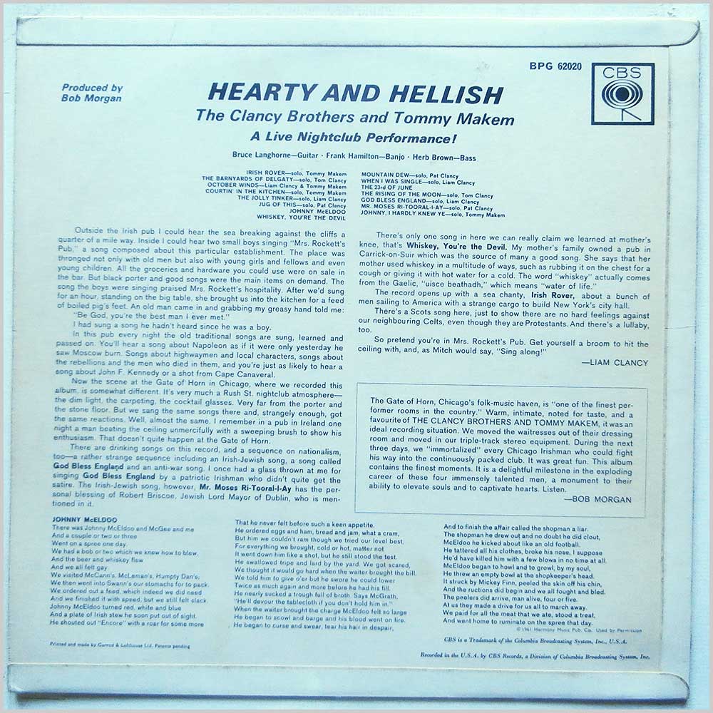 The Clancy Brothers and Tommy Makem - Hearty and Hellish  (CBS 62020) 