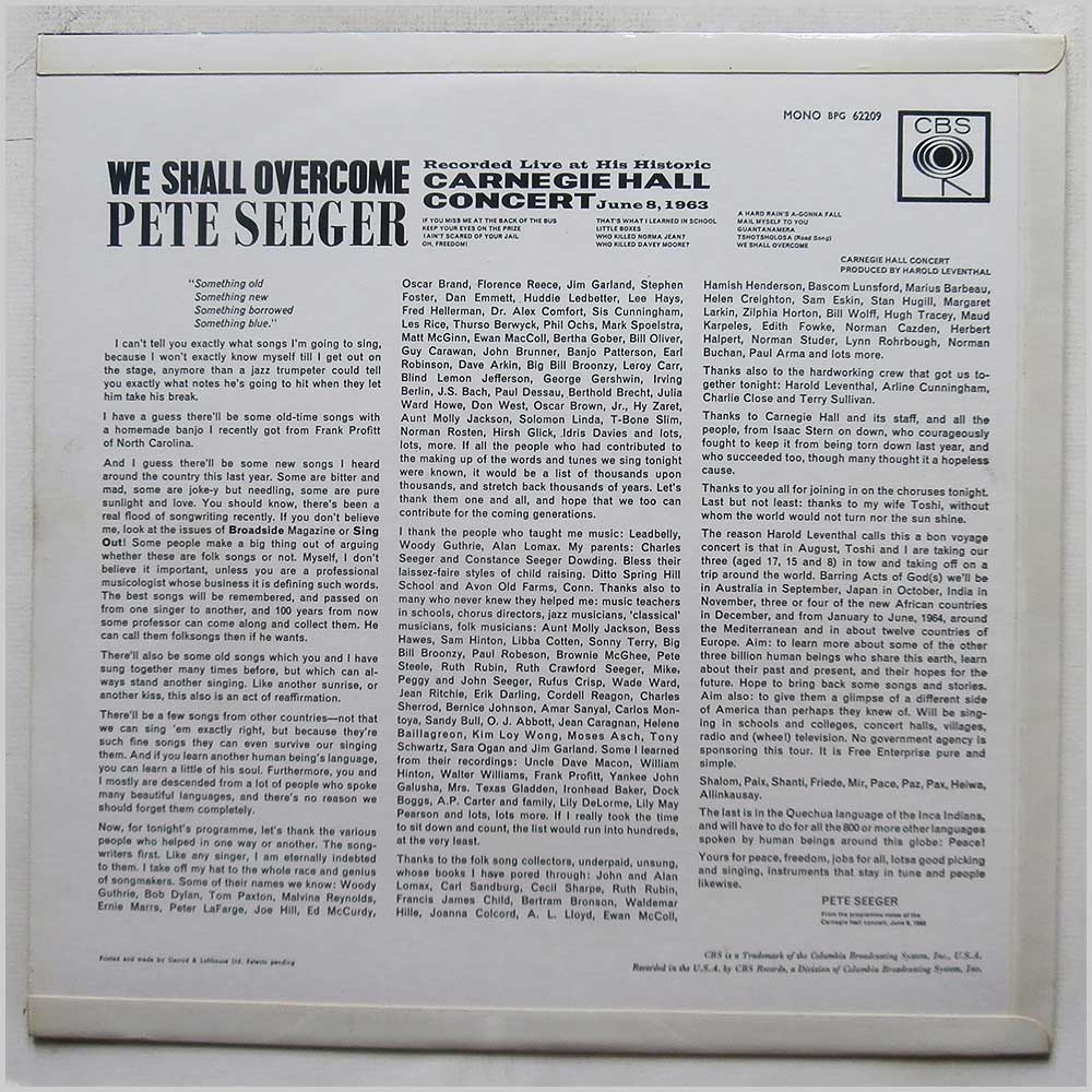 Pete Seeger - We Shall Overcome  (CBS 62209) 