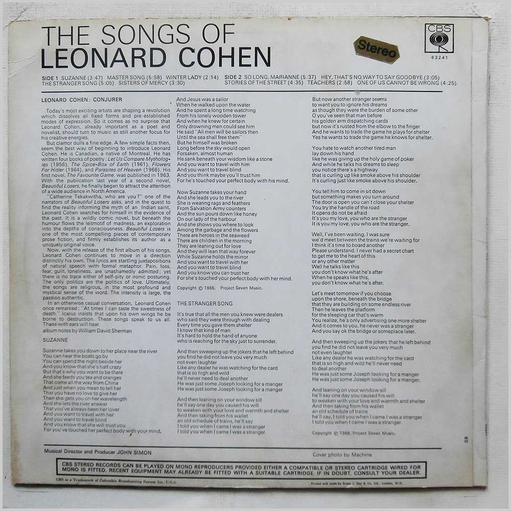 Leonard Cohen - Songs Of Leonard Cohen  (CBS 63241) 