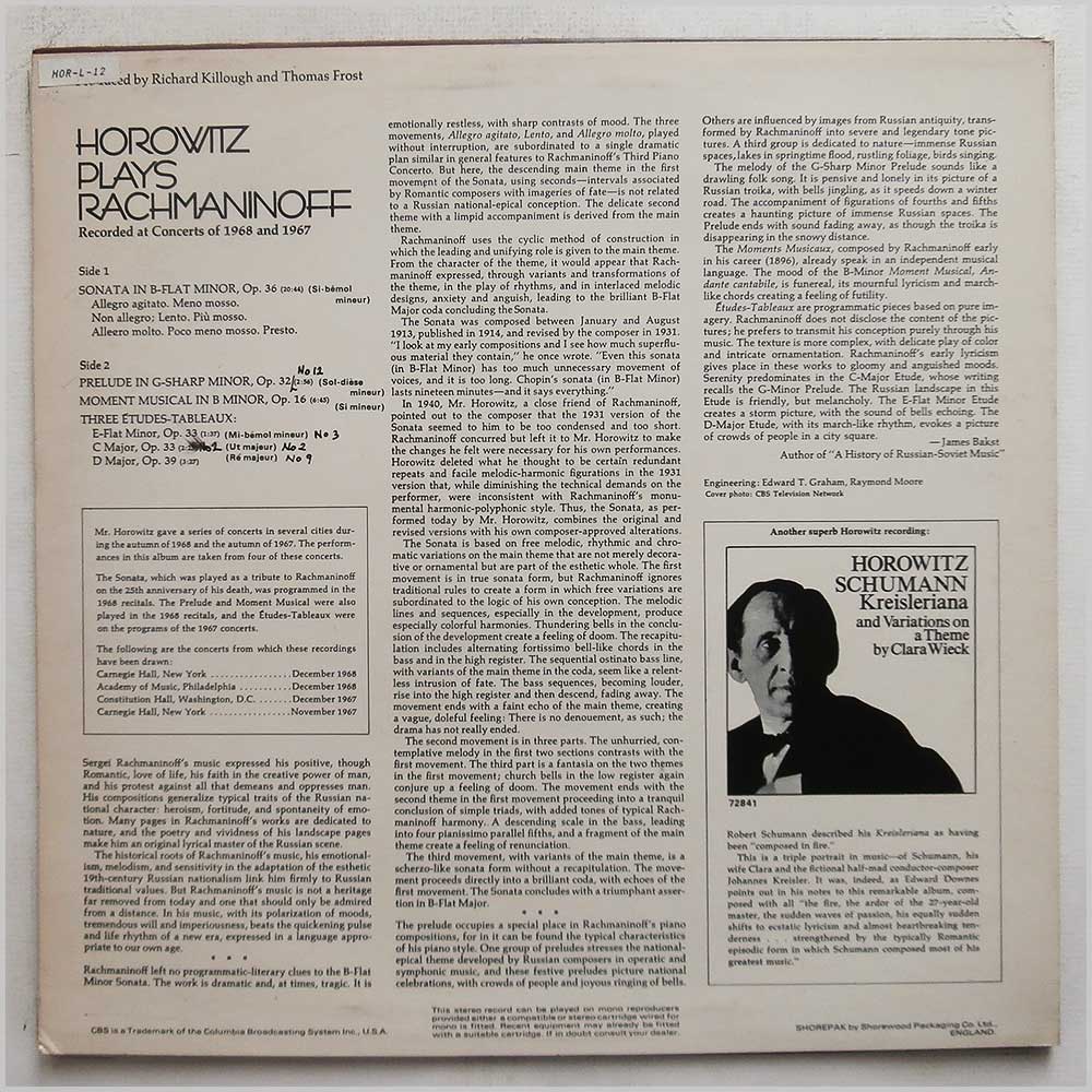 Vladimir Horowitz - Horowitz Plays Rachmaninoff  (CBS 72940) 