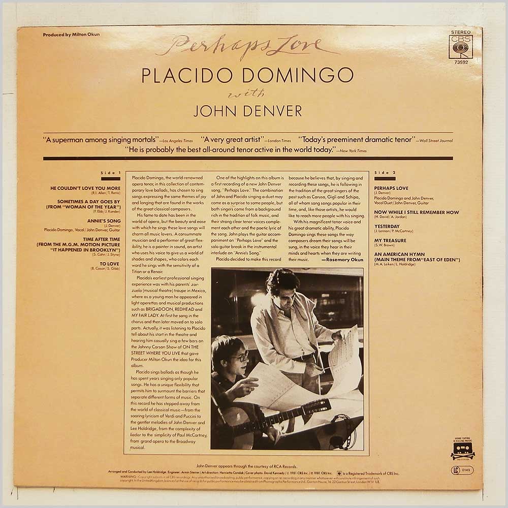 Placido Domingo, John Denver - Perhaps Love  (CBS 73592) 