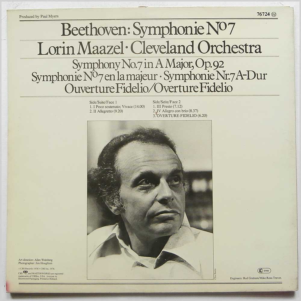 Lorin Maazel, Cleveland Orchestra - Beethoven: Symphonie No. 7, Overture Fidelio  (CBS 76724) 