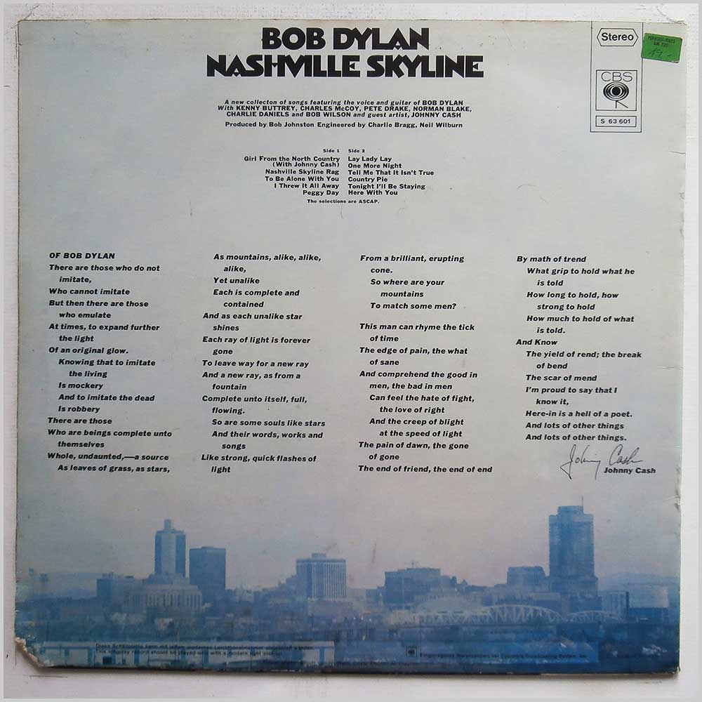 Bob Dylan - Nashville Skyline  (CBS S 63 601) 