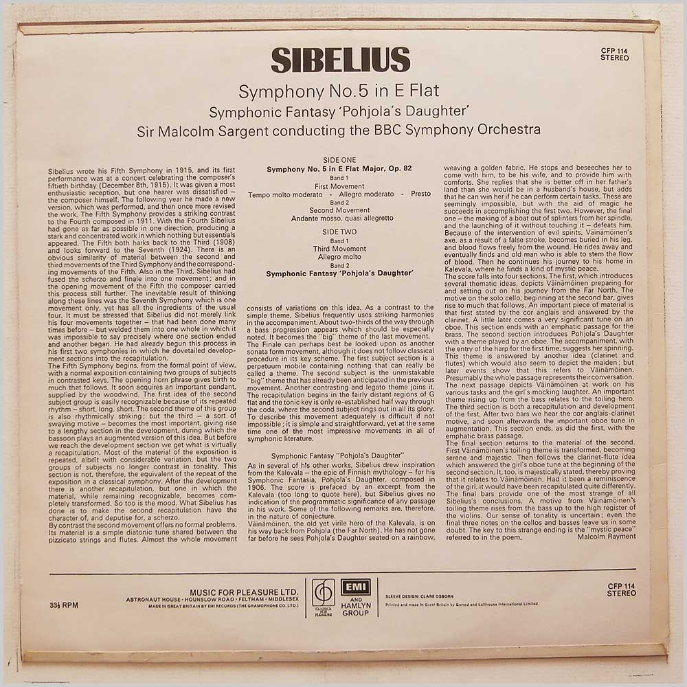 Sir Malcolm Sargent, BBC Symphony Orchestra - Sibelius: Symphony No. 5 Pohjolas's Daughter  (CFP 114) 