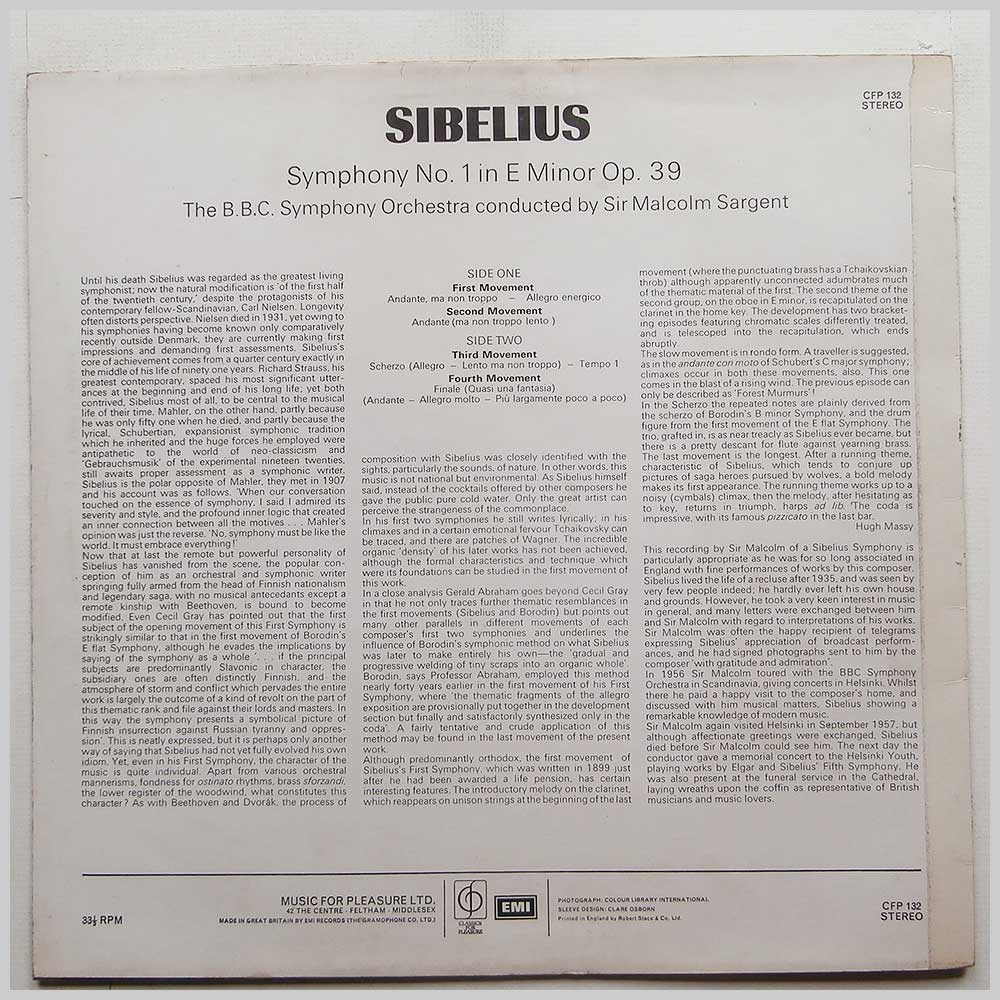 Malcolm Sargent, BBC Symphony Orchestra - Sibelius: Symphony No.1 in E Minor Op.39  (CFP 132) 
