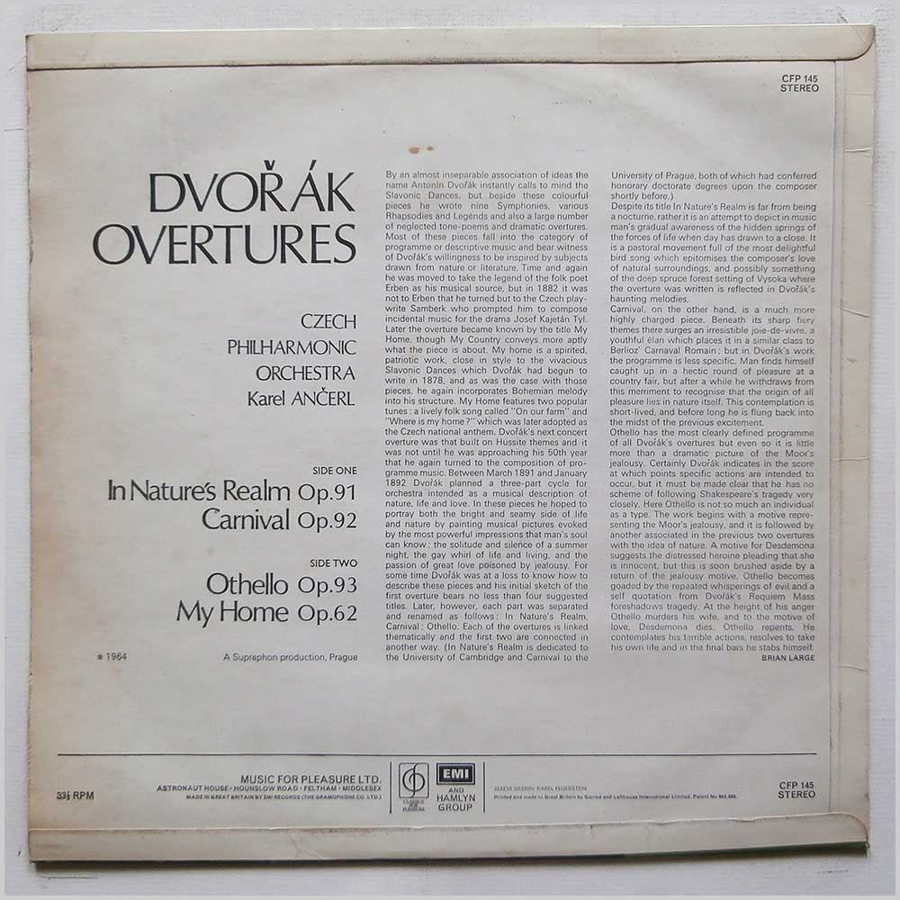 Karel Ancerl, Czech Philharmonic Orchestra - Dvorak Overtures: Othello, My Home, in Nature's Realm, Carnival Overture  (CFP 145) 