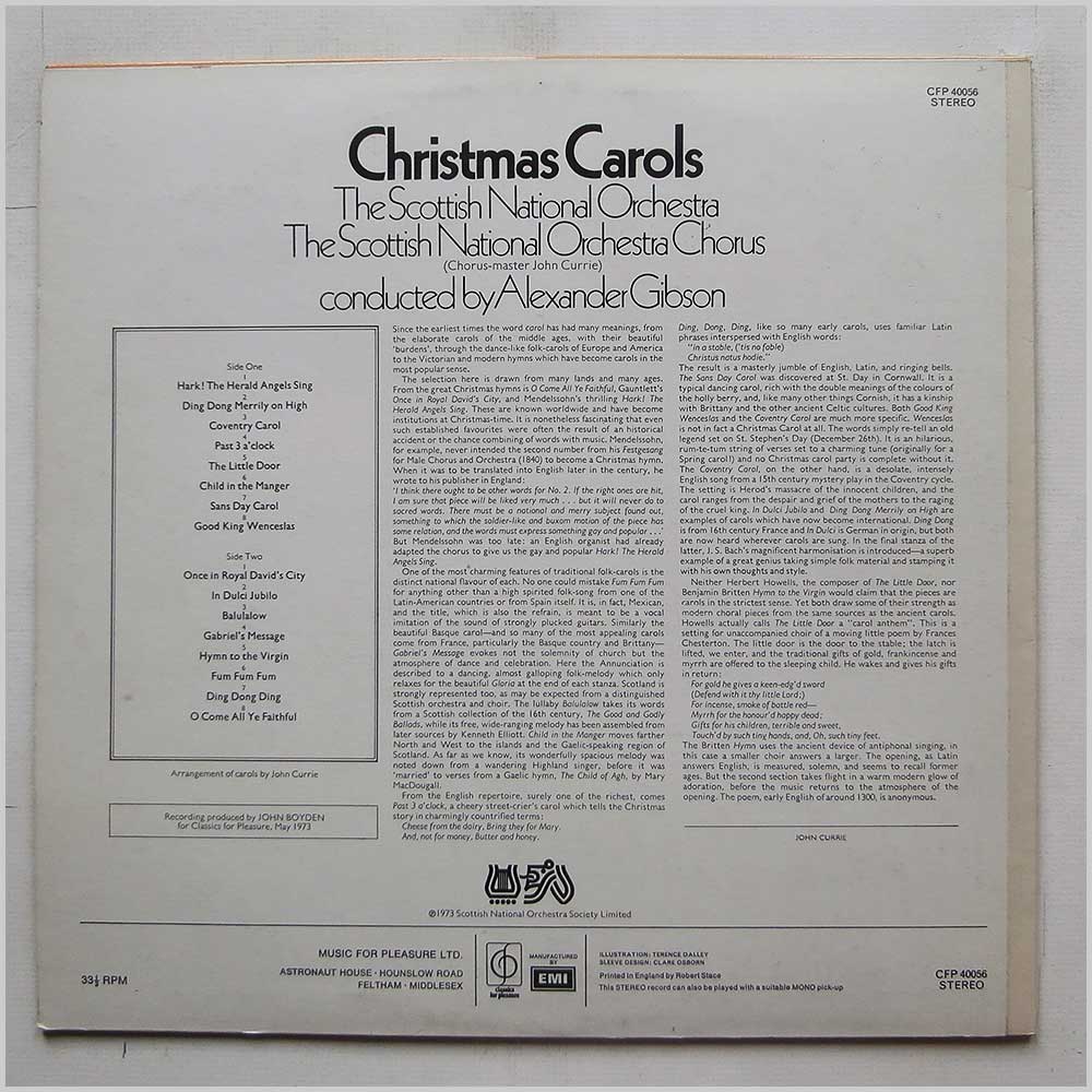 Alexander Gibson, The Scottish National Orchestra and Chorus - Christmas Carols  (CFP 40056) 