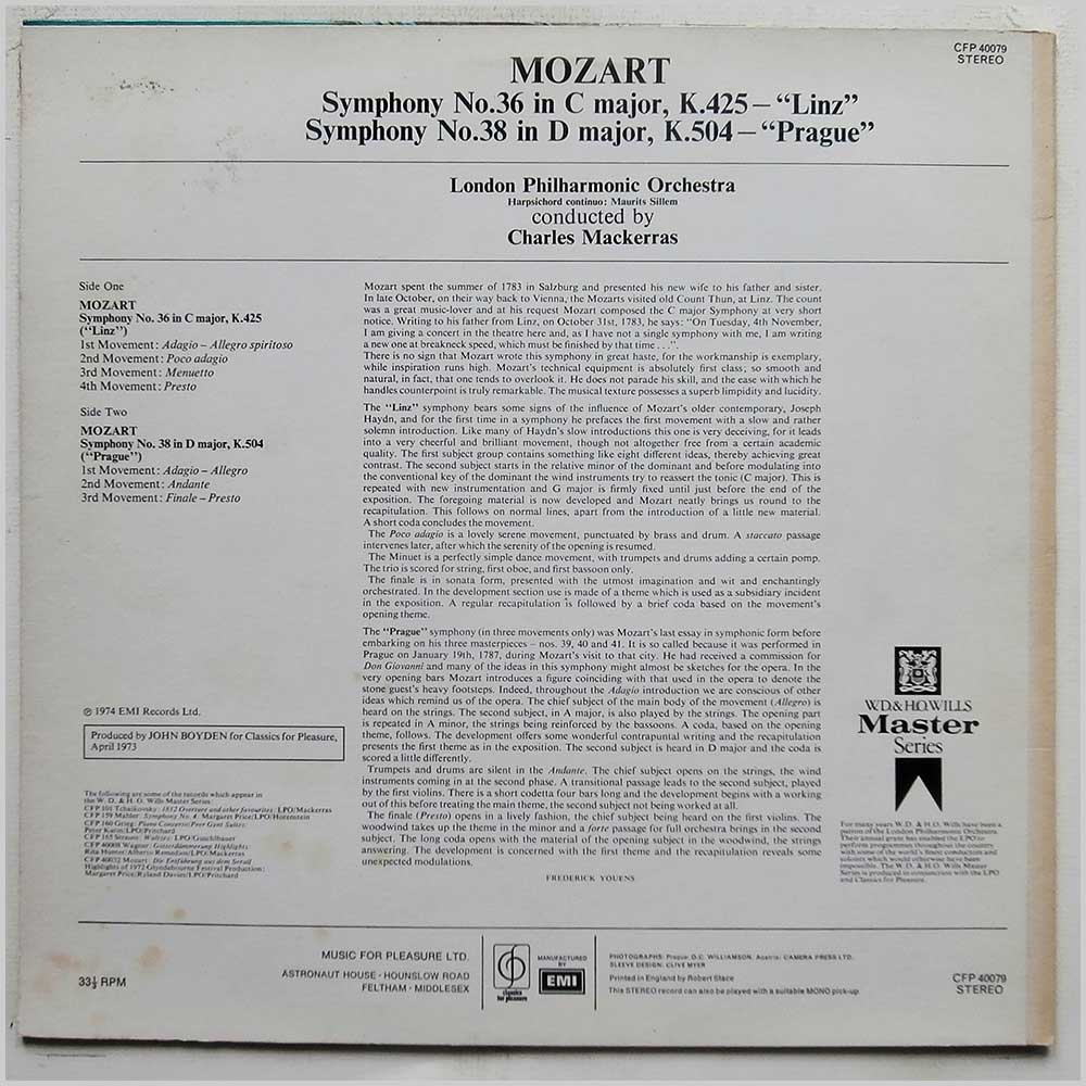 Sir Charles Mackerras, The London Philharmonic Orchestra - Wolfgang Amadeus Mozart: Symphony No 36 In C Major Linz, Symphony No 38 In D Major Prague  (CFP 40079) 