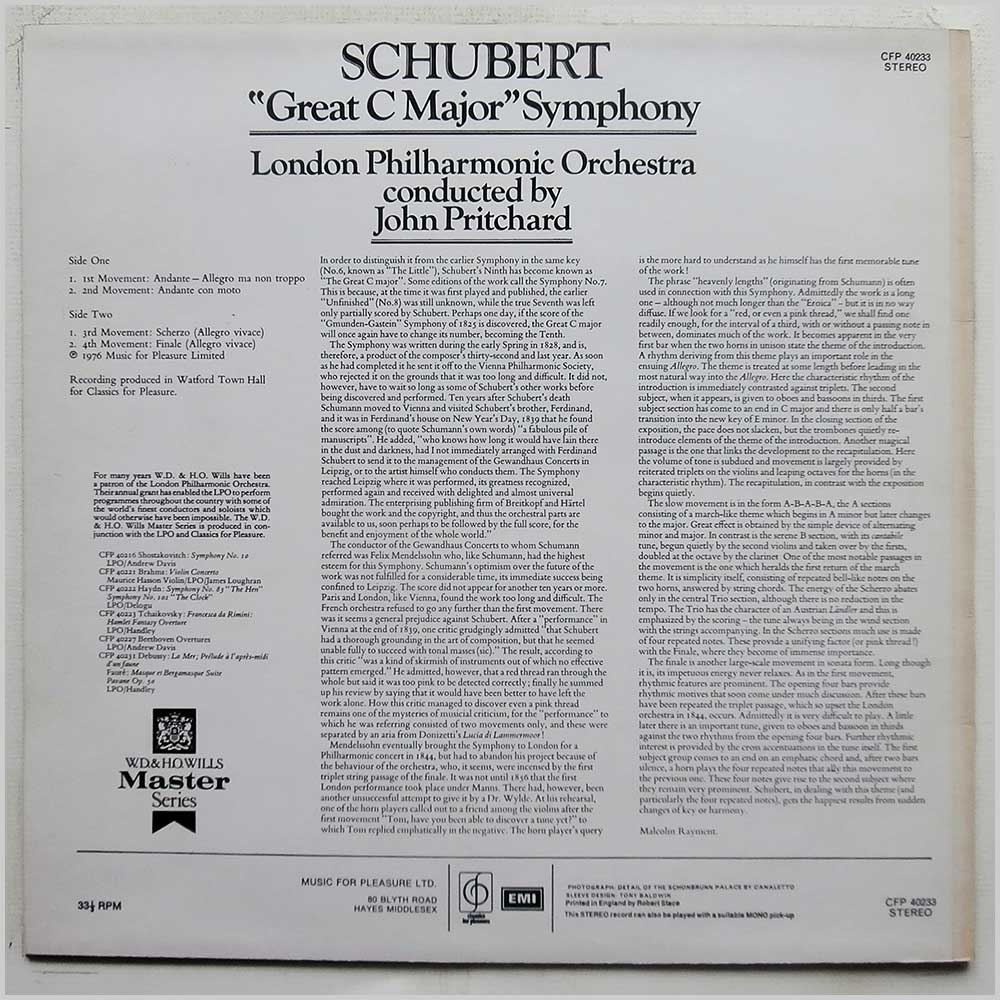 John Pritchard, London Philharmonic Orchestra - Schubert: Great C Major Symphony  (CFP 40233) 