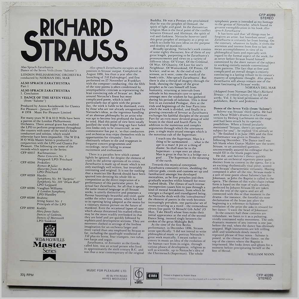 Norman Del Mar, London Philharmonic Orchestra - Richard Strauss: Also Sprach Zarathustra  (CFP 40289) 