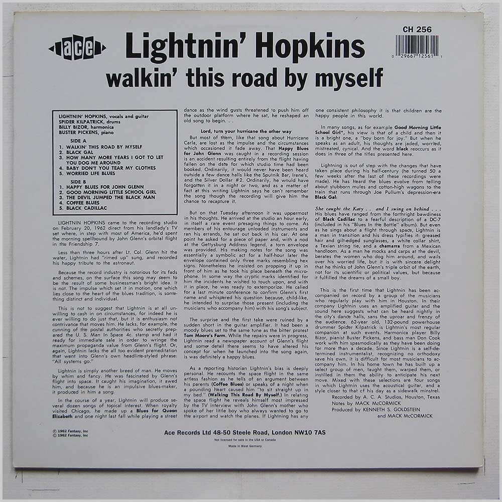 Lightnin' Hopkins - Walkin' This Road By Myself  (CH 256) 