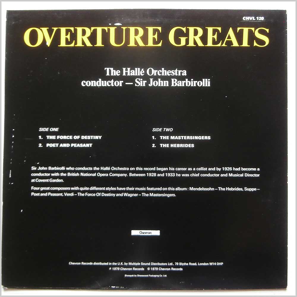 Sir John Barbirolli, Halle Orchestra - Overture Greats  (CHVL 120) 