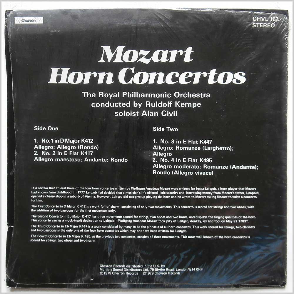 Alan Civil, The Royal Philharmonic Orchestra, Rudolf Kempe - Mozart: Horn Concertos  (CHVL 162) 