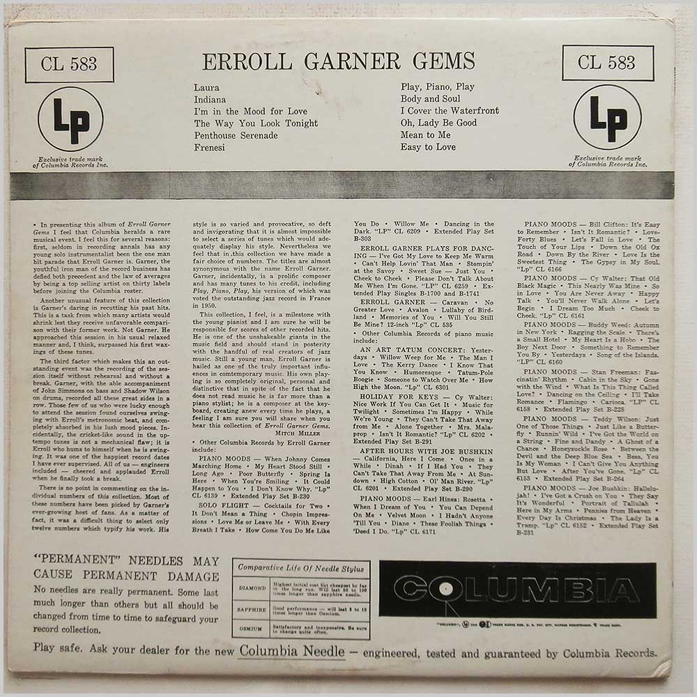 Errol Garner - Errol Garner Gems  (CL 583) 