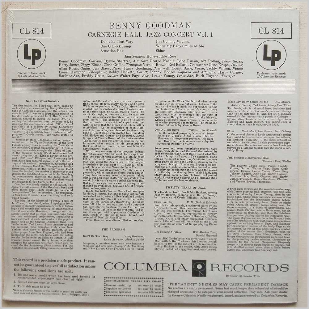 Benny Goodman - The Famous 1938 Carnegie Hall Jazz Concert Vol.1  (CL 814) 