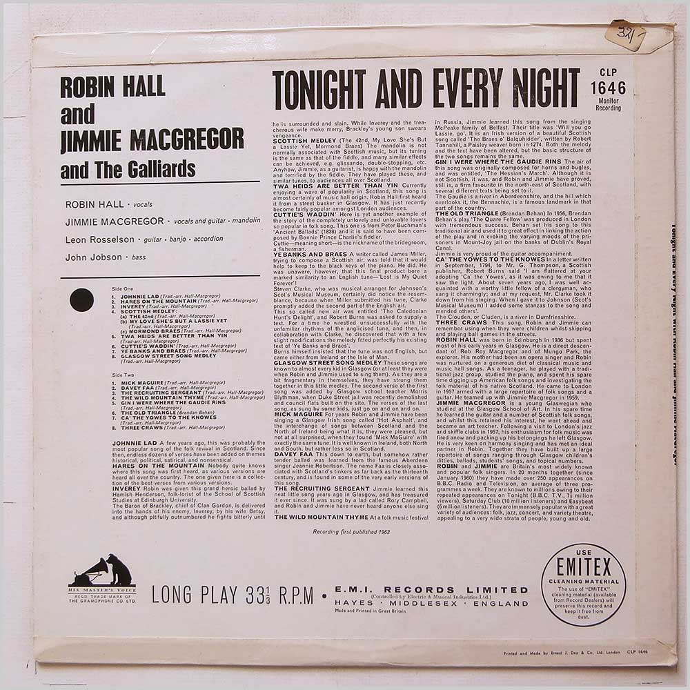 Robin Hall, Jimmy MacGregor - Tonight and Every Night  (CLP 1646) 
