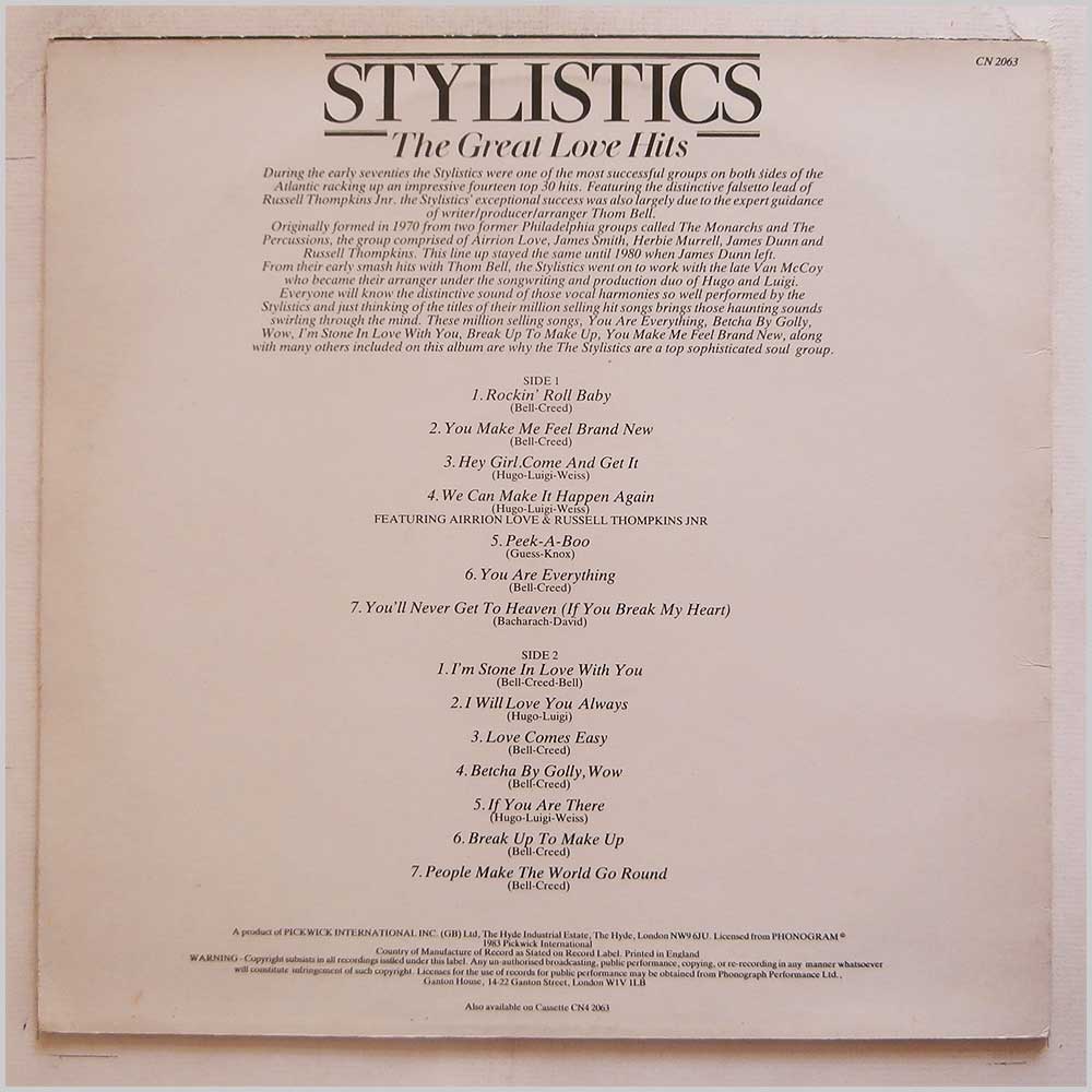 Stylistics - The Greatest Love Hits  (CN 2063) 