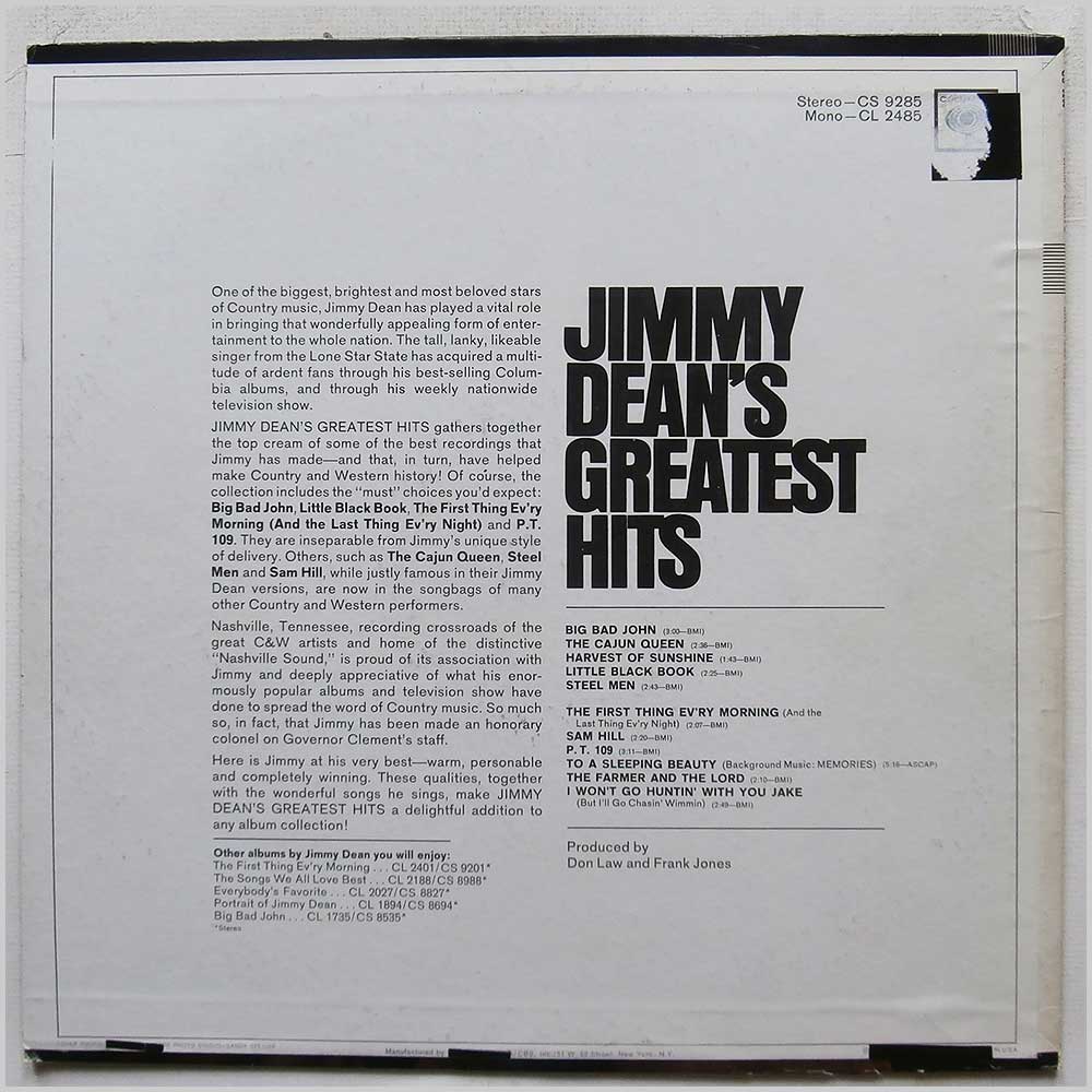 Jimmy Dean - Greatest Hits  (CS 9285) 