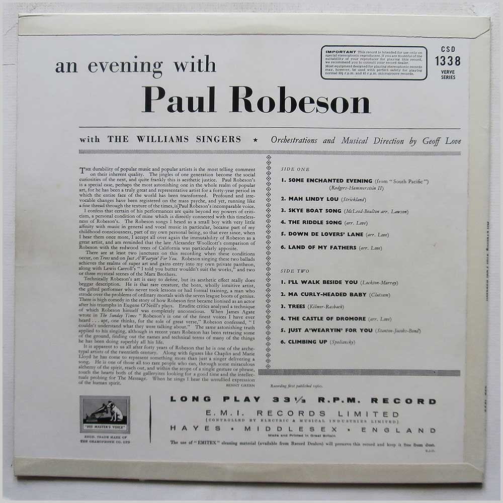 Paul Robeson - An Evening With Paul Robeson  (CSD 1338) 