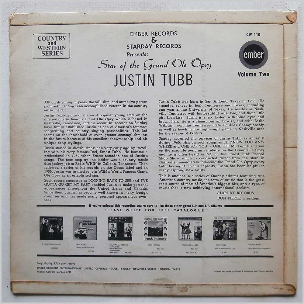 Justin Tubb - The Modern Country Music Sound Of Justin Tubb  (CW 110) 