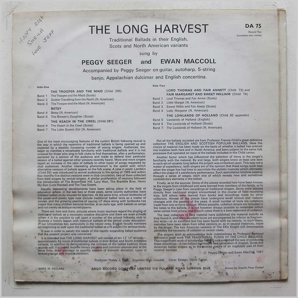Ewan MacColl and Peggy Seeger - The Long Harvest  (DA 75) 