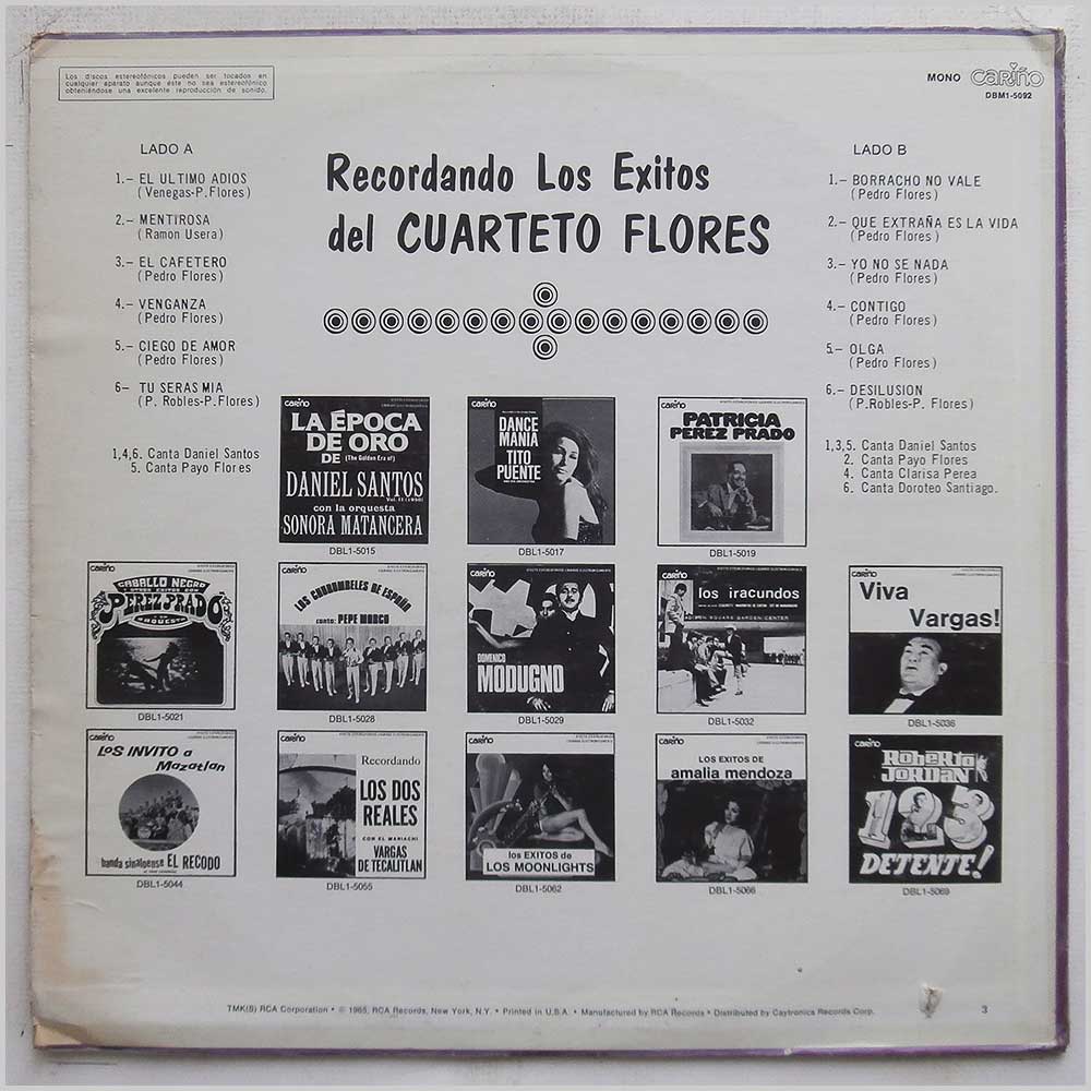 Cuarteto De Pedro Flores - Recordando Los Exitos Del Cuarteto Flores  (DBM1-5092) 