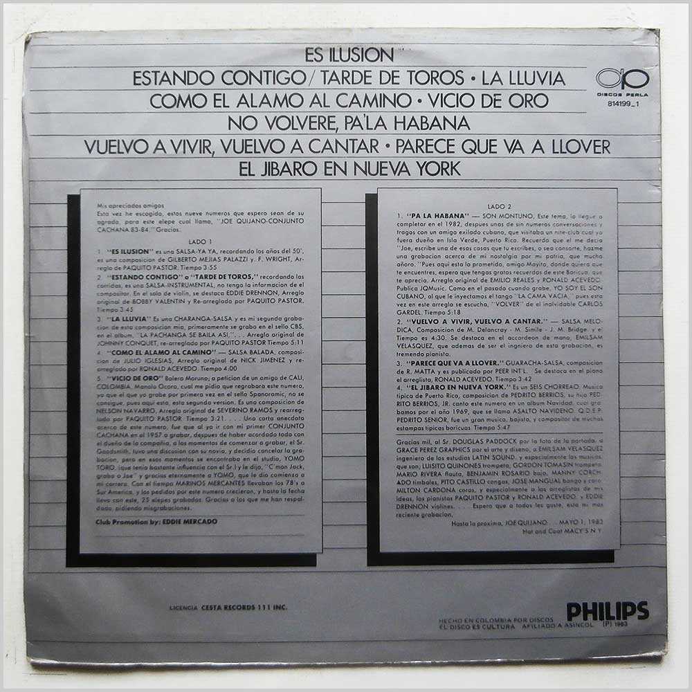 Joe Quijano and His Conjunto Cachana - Cachana 83'-84'  (DISCOS PERLA 814199-1) 