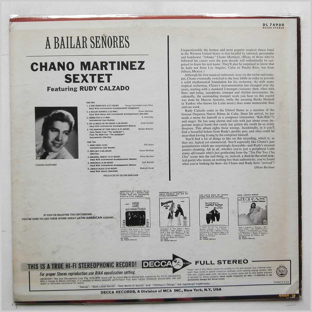 Chano Martinez Sextet, Rudy Calzado - A Bailar Senores  (DL 74900) 