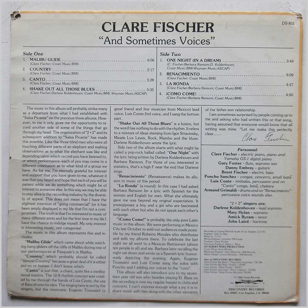 Clare Fischer and Salsa Picante With 2 + 2 - And Sometimes Voices (Voces a Veces)  (DS-852) 