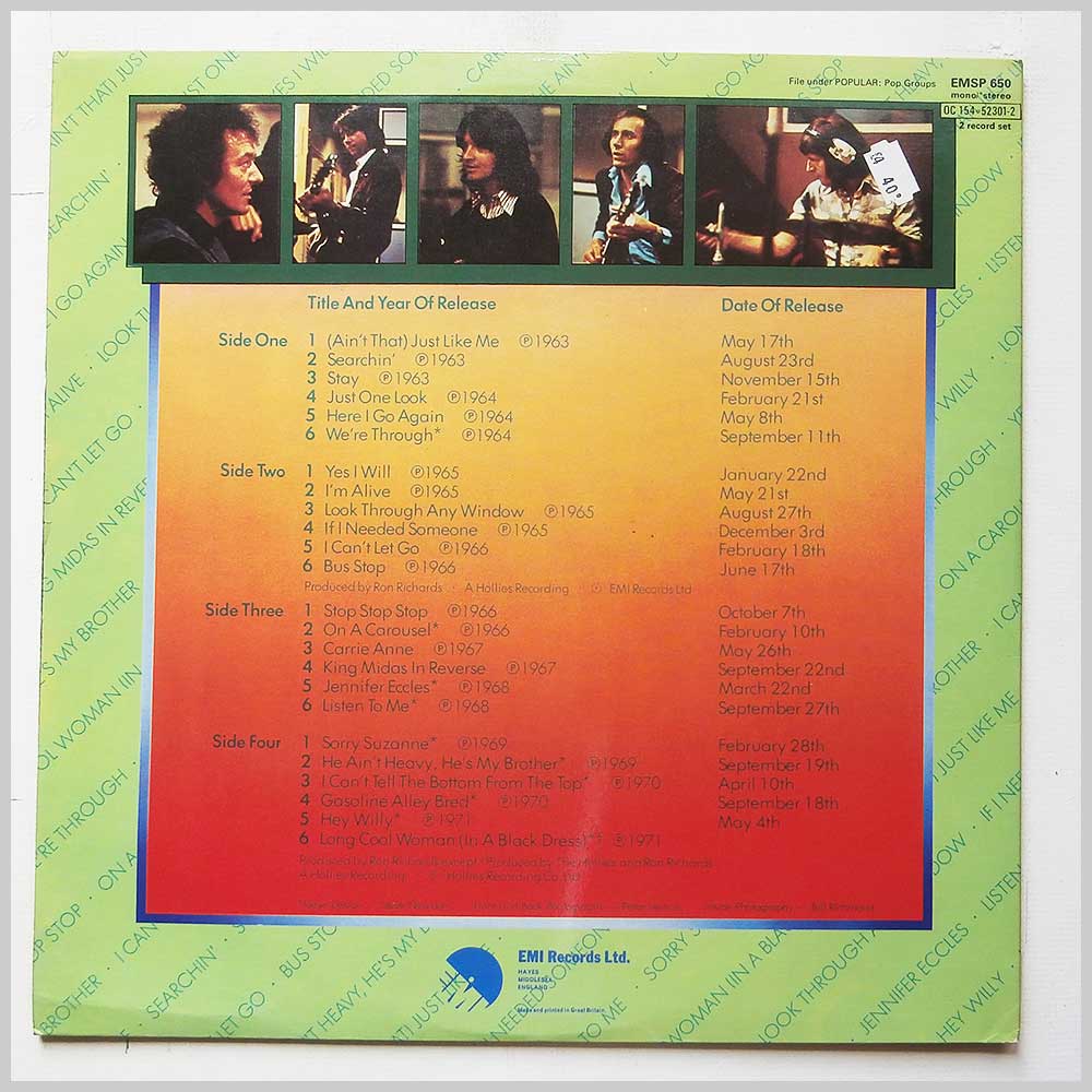 The Hollies - The History Of The Hollies: 24 Genuine Top Thirty Hits  (EMSP 650) 