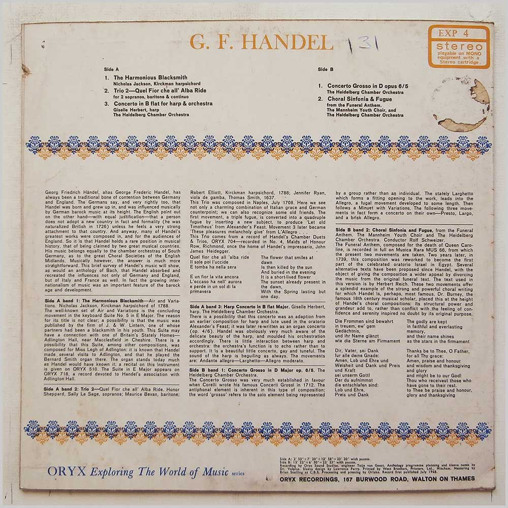 Various - G. F. Handel: A Musical Portrait  (EXP 4) 