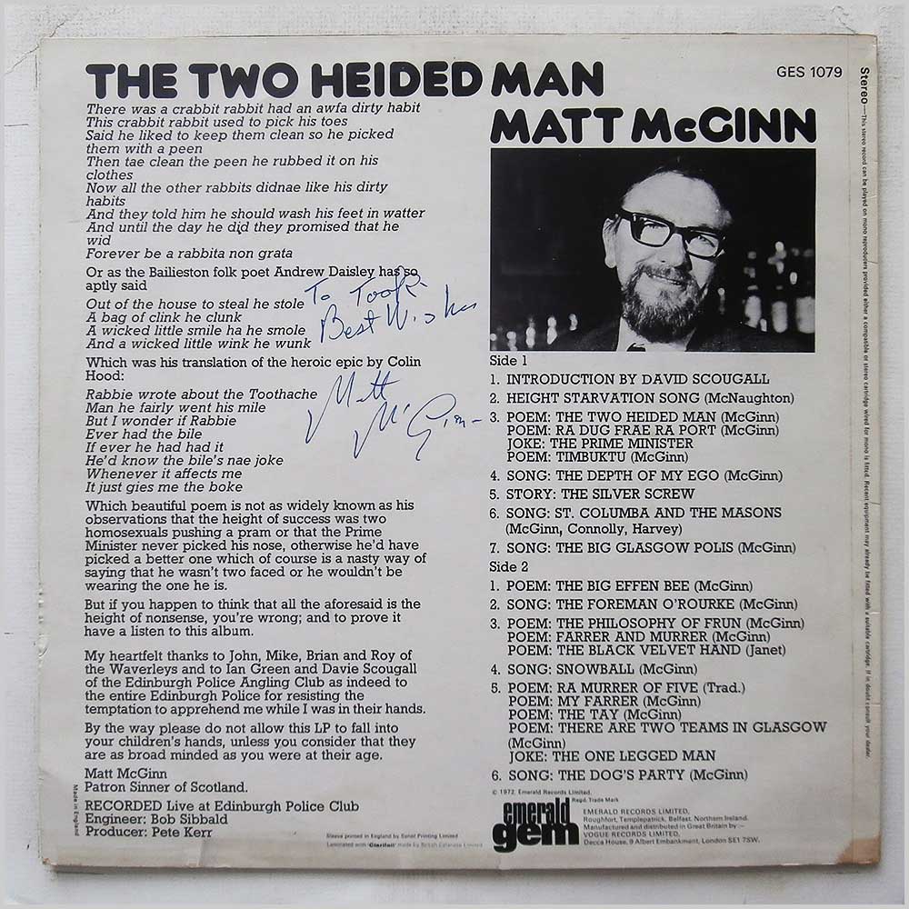 Matt McGinn - The Two Heided Man  (GES 1079) 