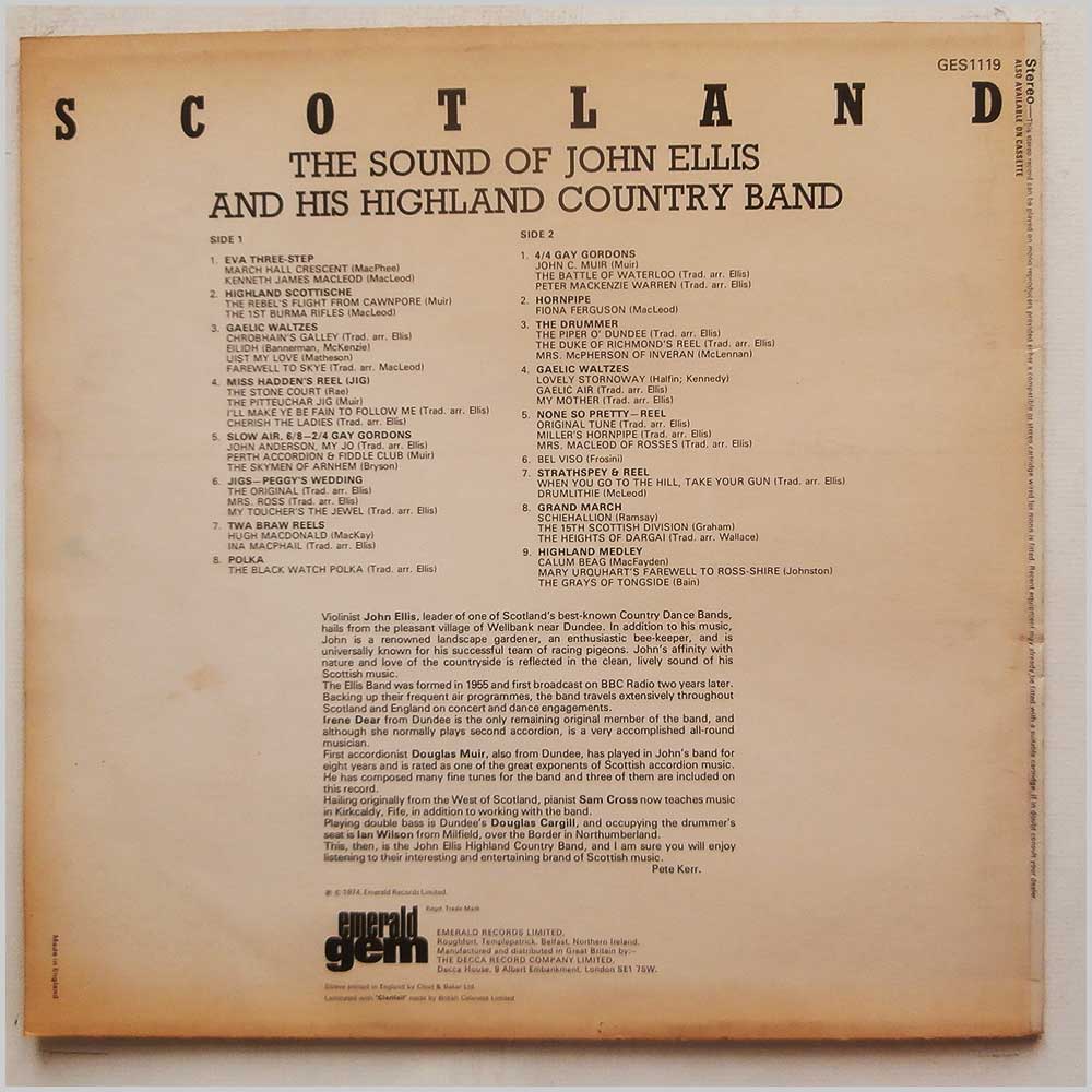 John Ellis and His Highland Country Band - Scotland: The Sound Of John Ellis and His Highland Country Band  (GES 1119) 