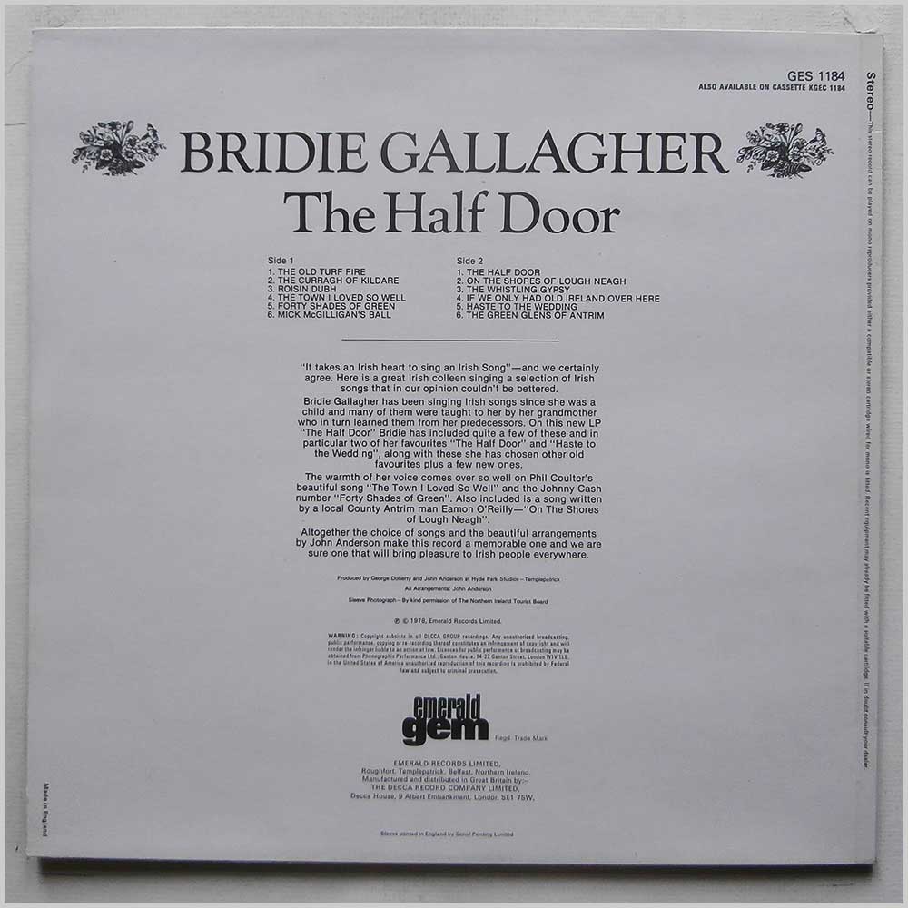 Bridie Gallagher - The Half Door  (GES 1184) 