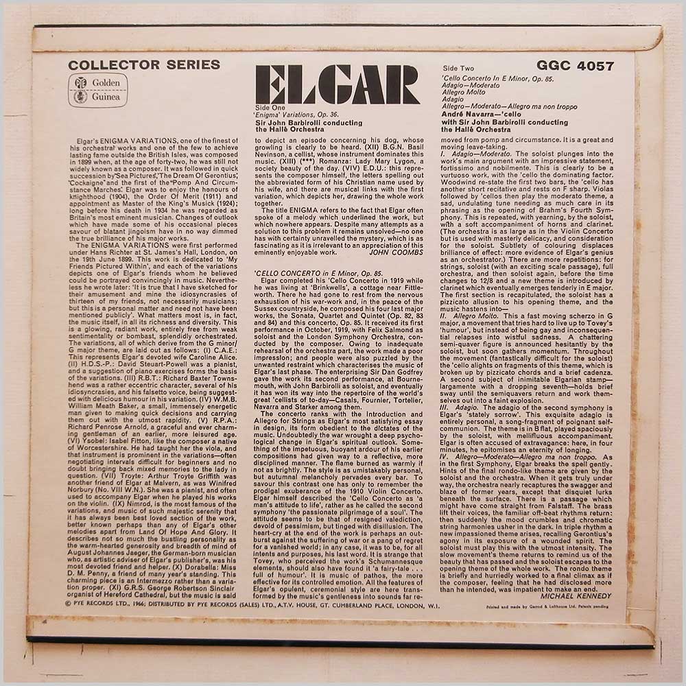 John Barbirolli, Andre Navarra, Halle Orchestra - Elgar: Enigma Variations, Op. 36, Cello Concerto in E Minor, Op. 85  (GGC 4057) 