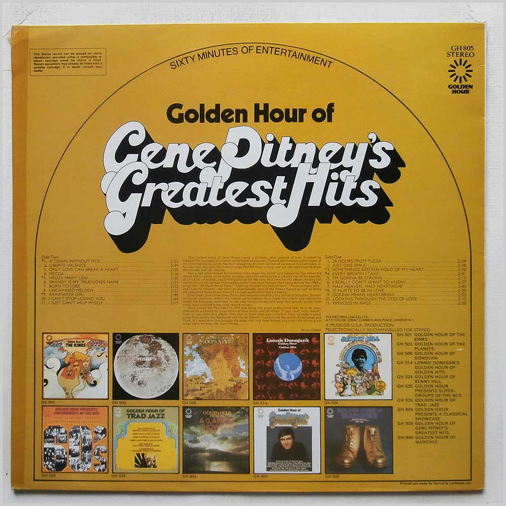 Gene Pitney - Golden Hour Of Gene Pitney'S Greatest Hits  (GH 805) 