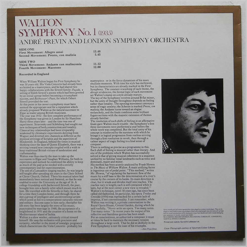 Andre Previn, The London Symphony Orchestra - Walton: Symphony No. 1  (GL 42707) 