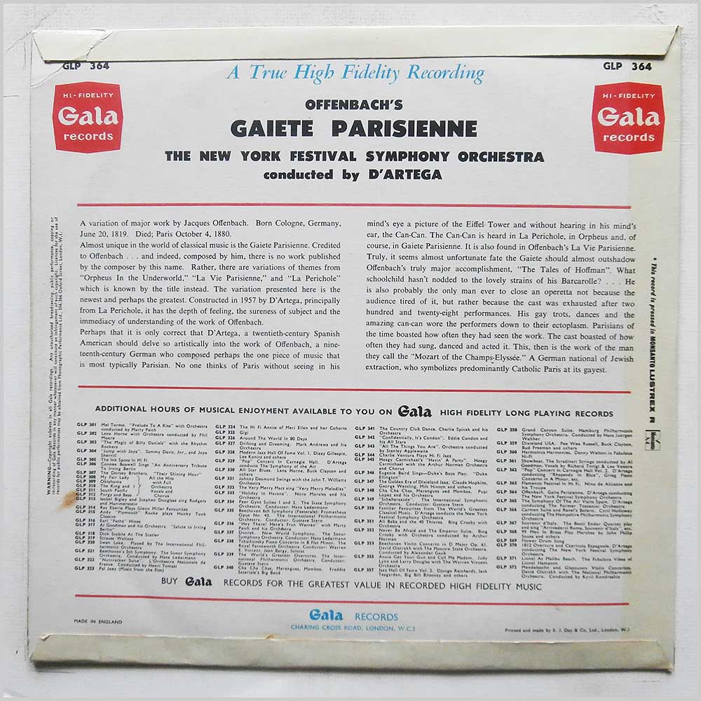 D'Artega, New York Festival Symphony Orchestra - Offenbach: Gaiete Parisienne  (GLP 364) 