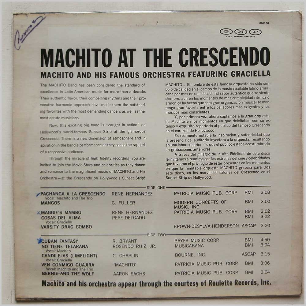 Machito and His Famous Orchestra, Graciela - Machito At The Crescendo  (GNP 58) 