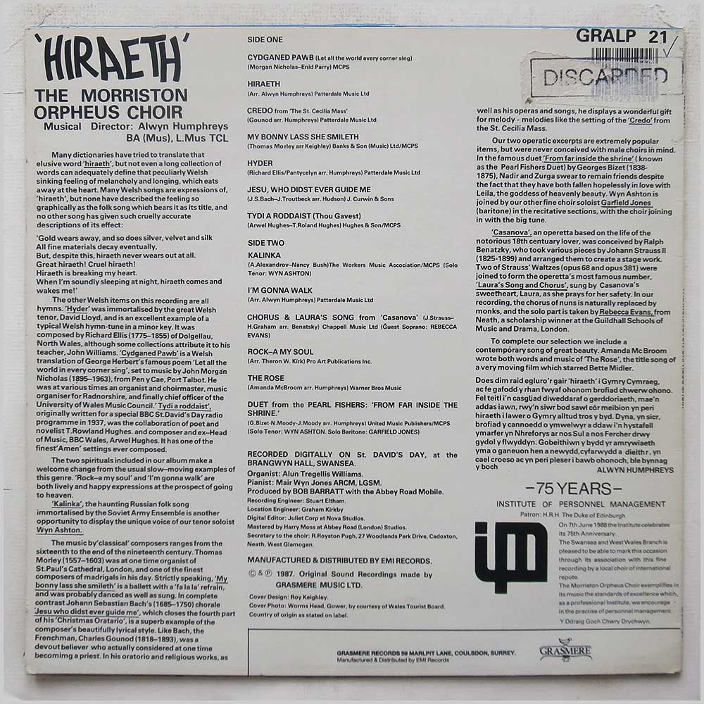 The Morriston Orpheus Choir - Hiraeth  (GRALP 21) 