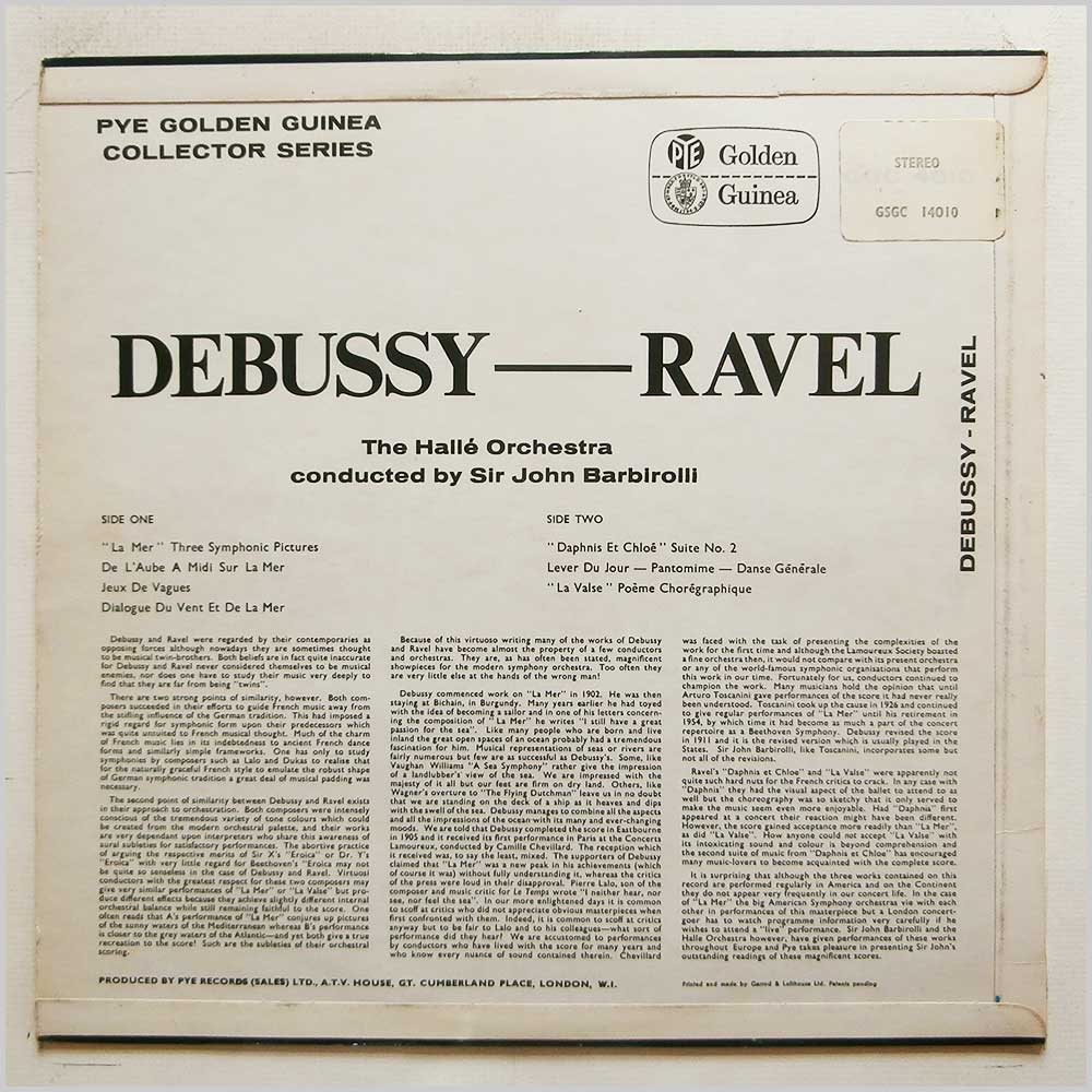 Sir John Barbirolli, The Halle Orchestra - Debussy: La Mer, Ravel: Daphnis Et Cloe  (GSGC 140 10) 
