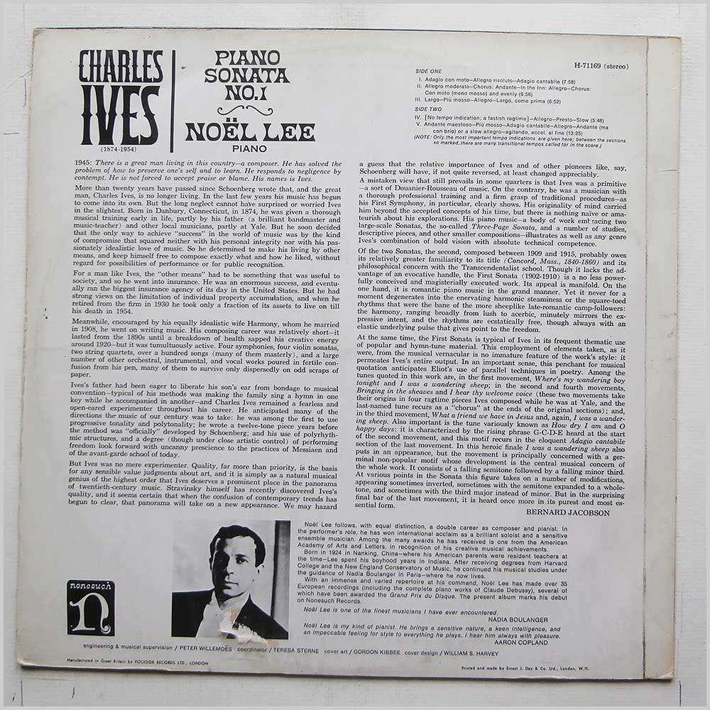 Noel Lee - Charles Ives: Piano Sonata No. 1  (H-71169) 