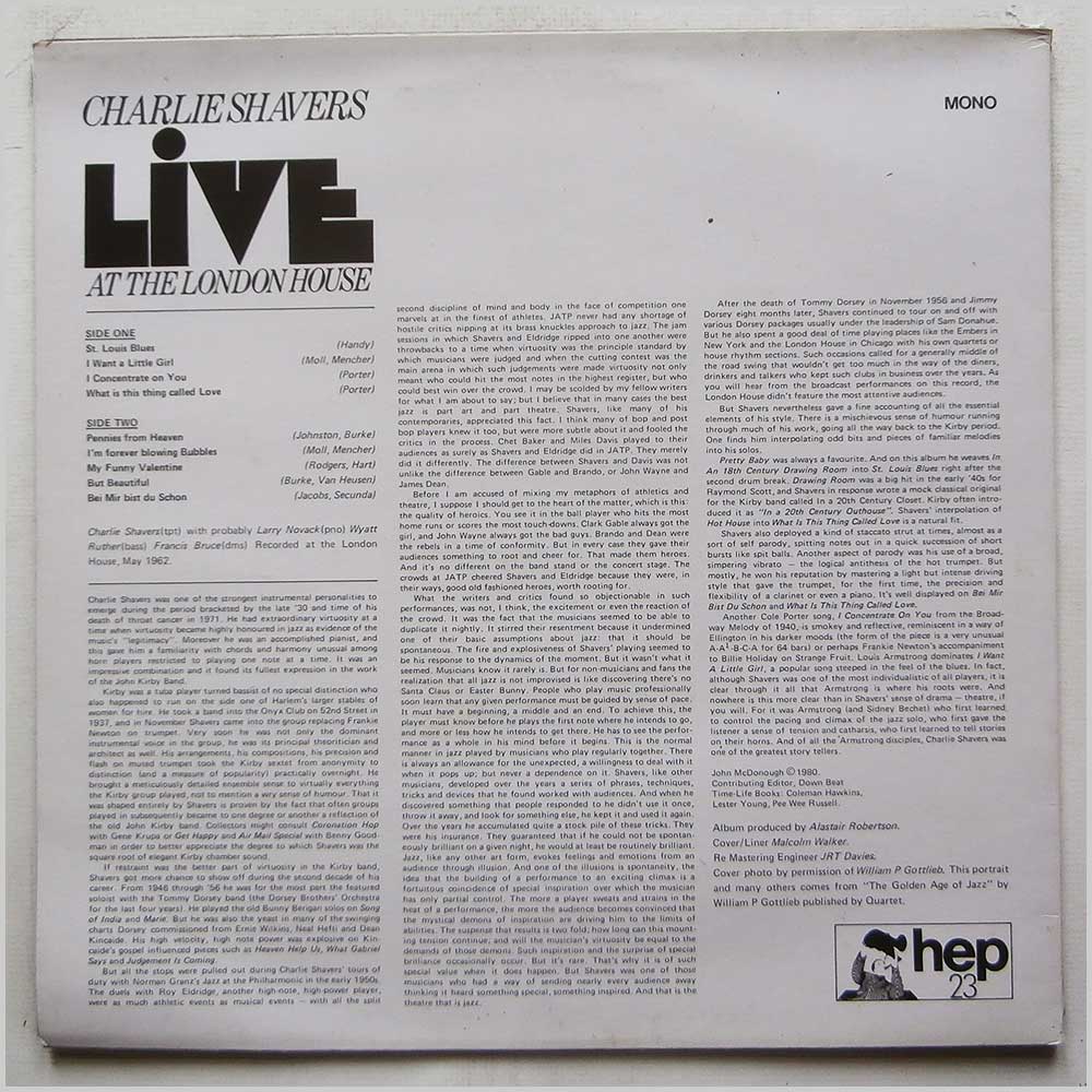 Charlie Shavers - Live At The London House  (HEP 23) 