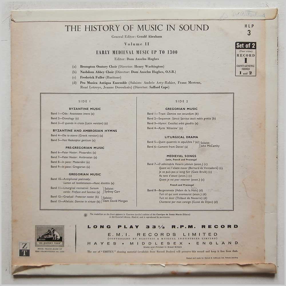 Various - Early Medieval Music Up To 1300 (Volume II Of The History Of Music in Sound) [Volume II, Record 1]  (HLP 3) 