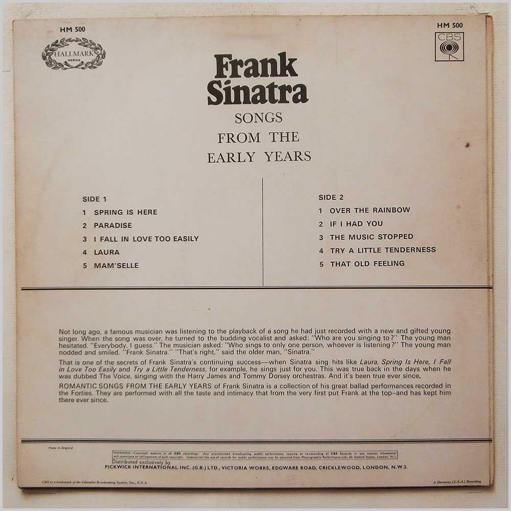 Frank Sinatra - Romantic Songs From The Early Years  (HM 500) 