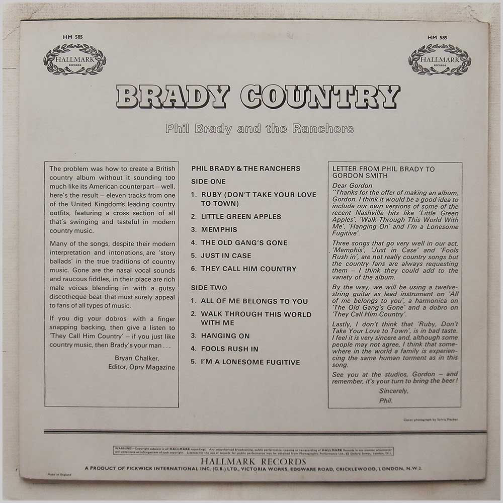 Phil Brady and The Ranchers - Brady Country  (HM 585) 